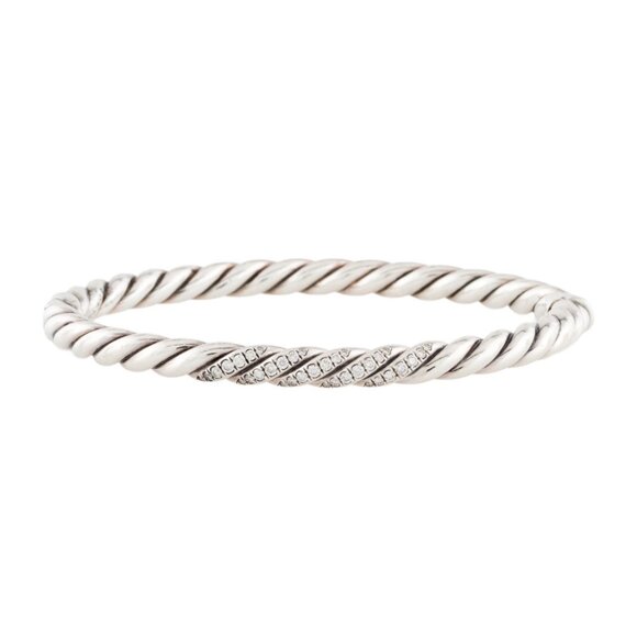 DAVID YURMAN DIAMOND STERLING SILVER 925 HINGED STAX CABLE BRACELET - Picture 1 of 8